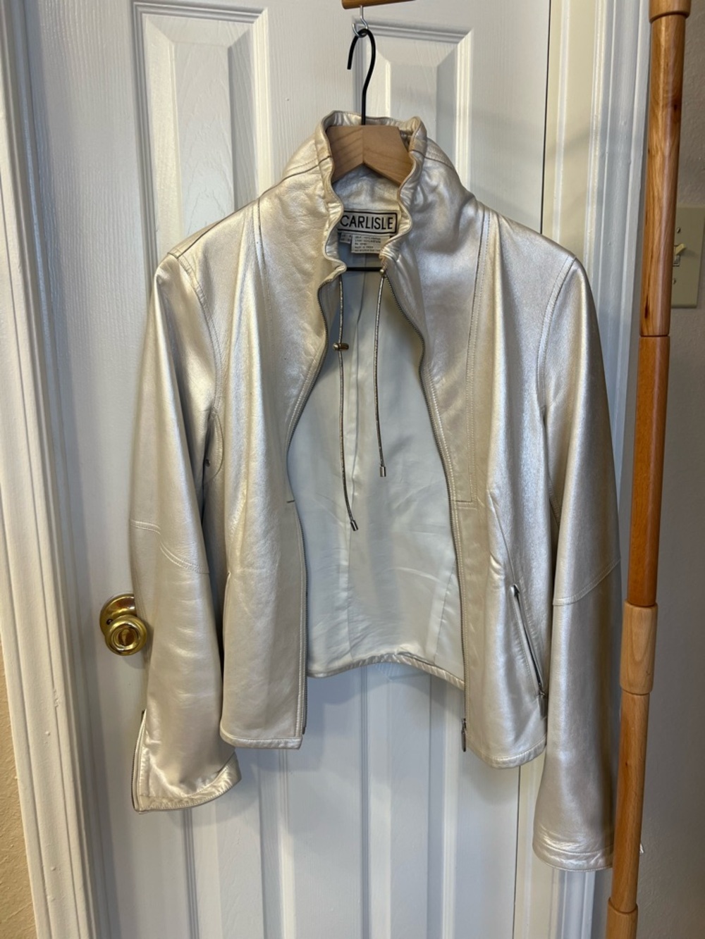 Carlisle Silver Metallic Leather Jacket for Women